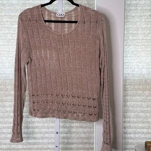 CLIO Vintage Top Small Knit Long Sleeve Rayon Made in USA Beige Y2K